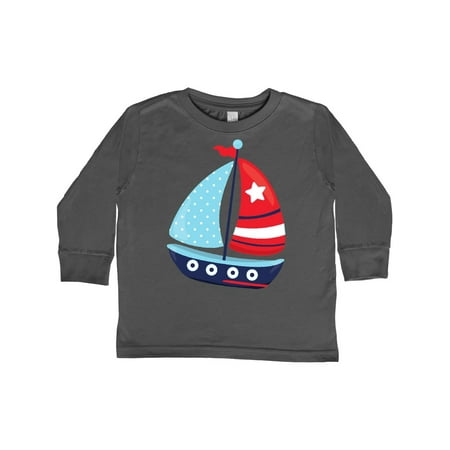 

Inktastic Sailboat Sailing Boat Sails - Red White Blue Gift Toddler Boy Girl Long Sleeve T-Shirt