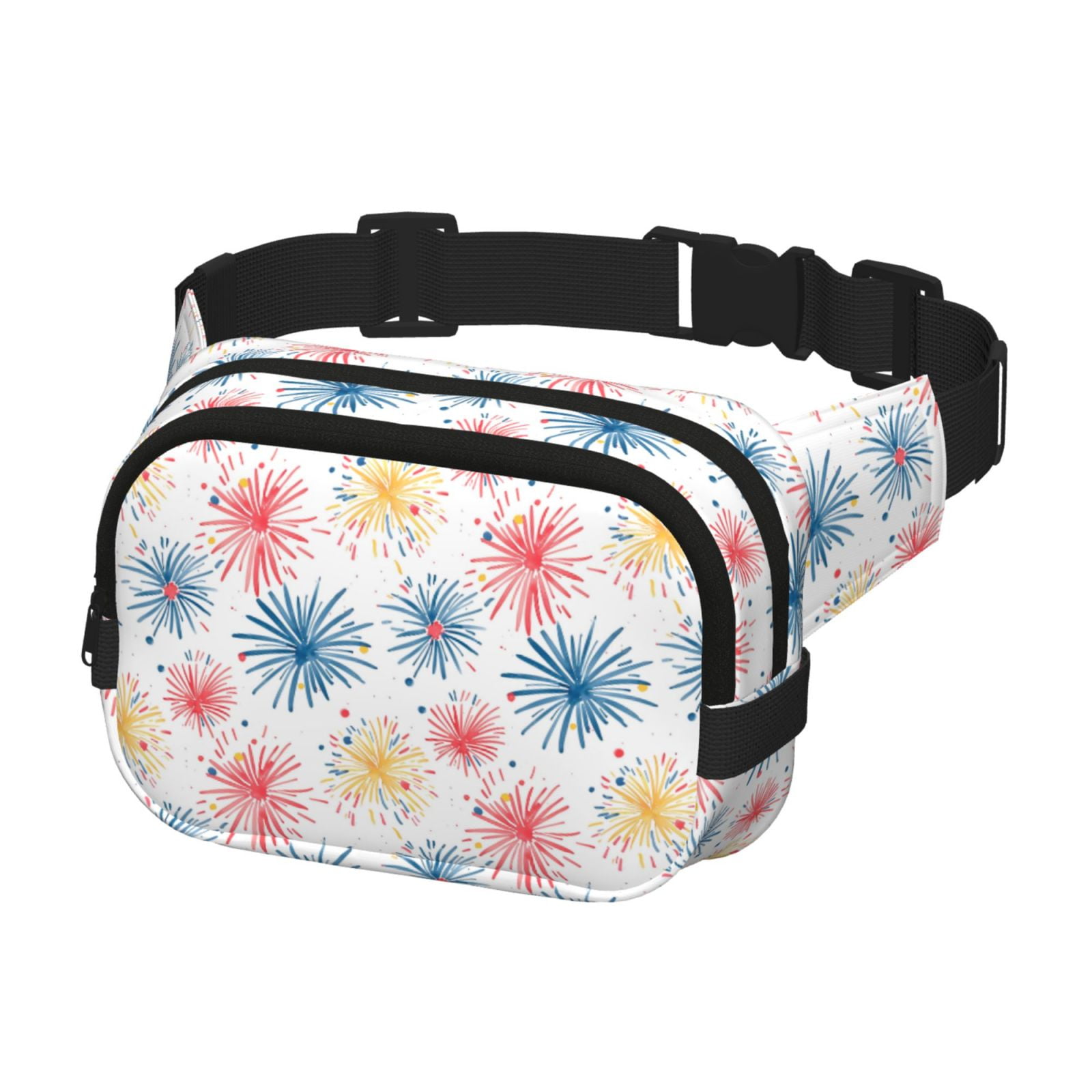 Picia Bright Colorful Fireworks Print Square Double-Layer Waist Bag Mini Adjustable Waist Belt Bag Exercise Running Travel Hiking