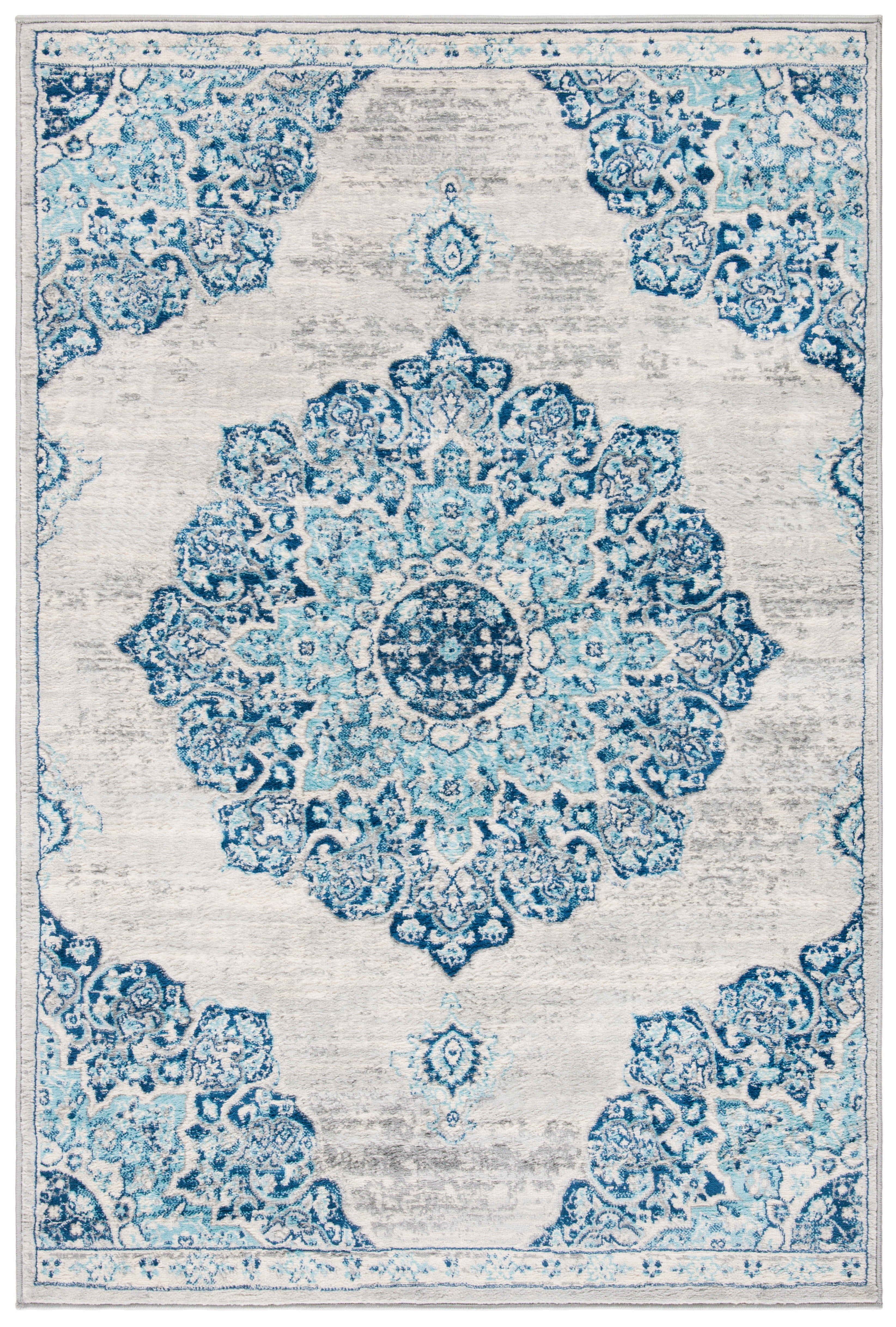 SAFAVIEH Brentwood Cantor Oriental Area Rug, Navy/Light Gray, 4' x 6'