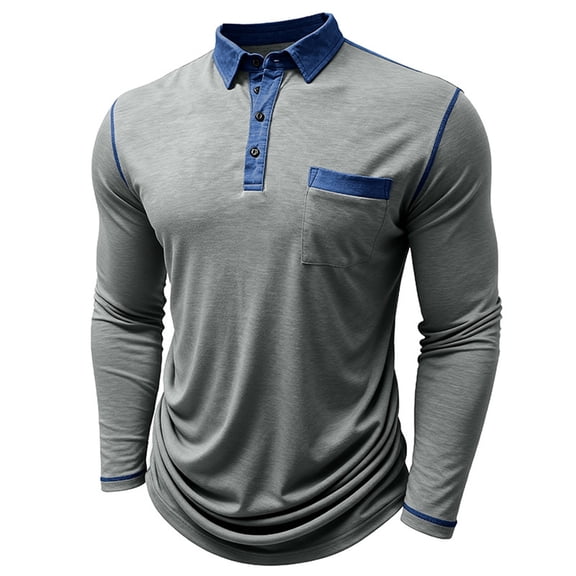 Mens Polos Shirt Long Sleeve Button Polo Tees Lightweight Grey Mens Golf Shirts