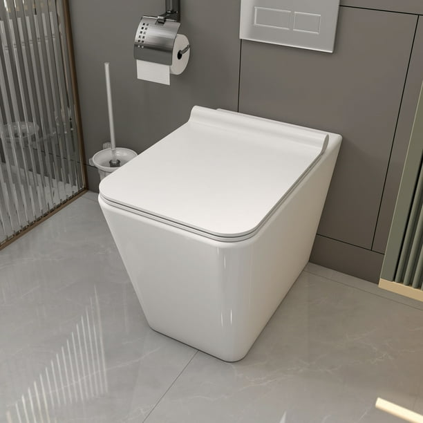 MEJE Back to Wall Toilet, Square Elongated Onepiece Toilet, DualFlush,Glossy White (Seat