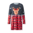 thumbnail image 3 of Women Christmas Mini Dress Long Sleeve Crew Neck Plaid Elk Print Dress, 3 of 9