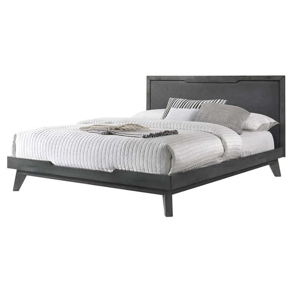 Pemberly Row 64x83" Modern Wood & Linen Fabric Queen Bed in Wash Gray