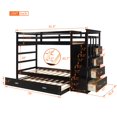thumbnail image 7 of Solid Wood Bunk Bed, Hardwood Twin Over Twin Bunk Bed with Trundle and Staircase, No Box Spring Needed with Guardrails, Ladder and Storage Stairs for Kids and Teens, Natural Espresso Finish, 7 of 7