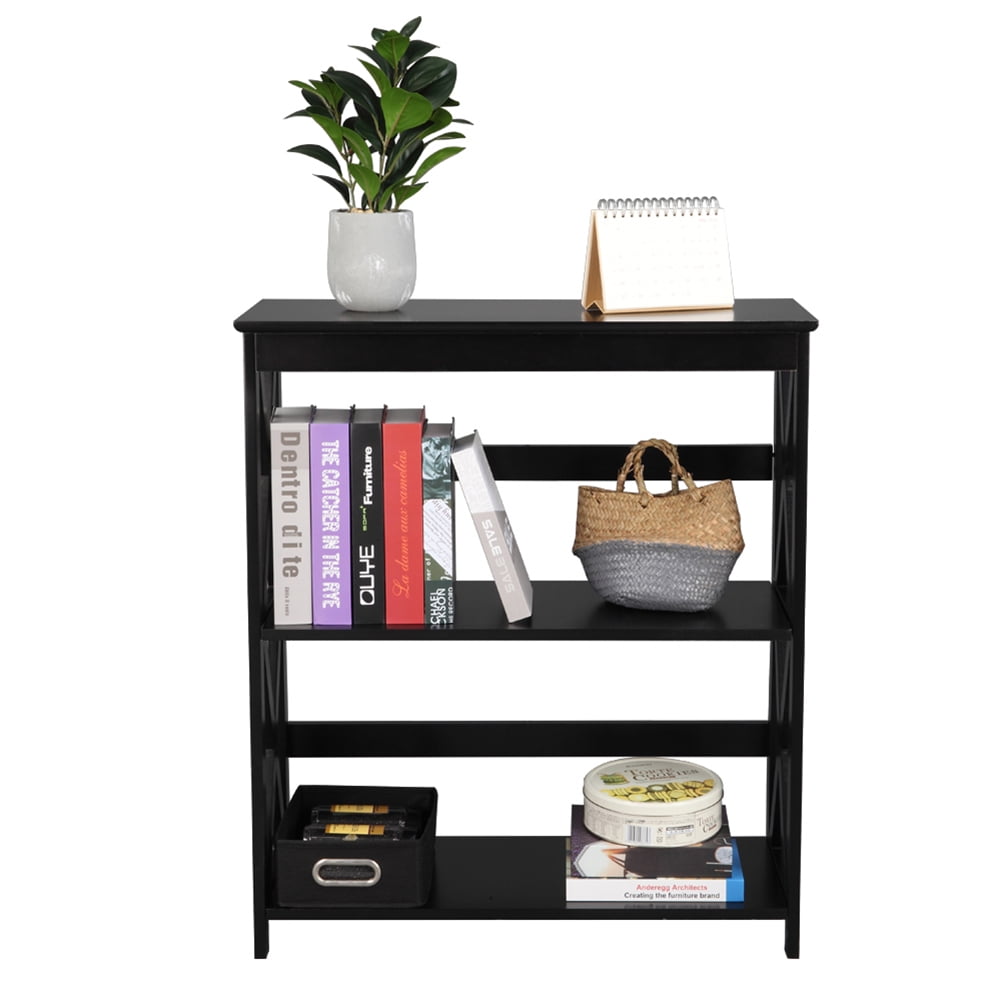 Industrial Small Bookshelf Storage Rack Wood 3-Tier Ladder Bookcase Organizer