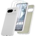 thumbnail image 1 of KOMI for Google Pixel 8 Case, Silicone Phone Case with 2 Screen Protector, Soft Anti-Scratch Microfiber Lining, Full Body Shockproof Slim Cover Support Wireless Charging, White, 1 of 5