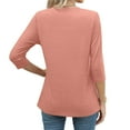 thumbnail image 4 of LYEAA 3/4 Sleeve Women T-Shirt Constellation Print Round Neck Blouse Stretchy Cotton Blend Elastic Waist Design Trendy Vacation Essentials Pink M, 4 of 8