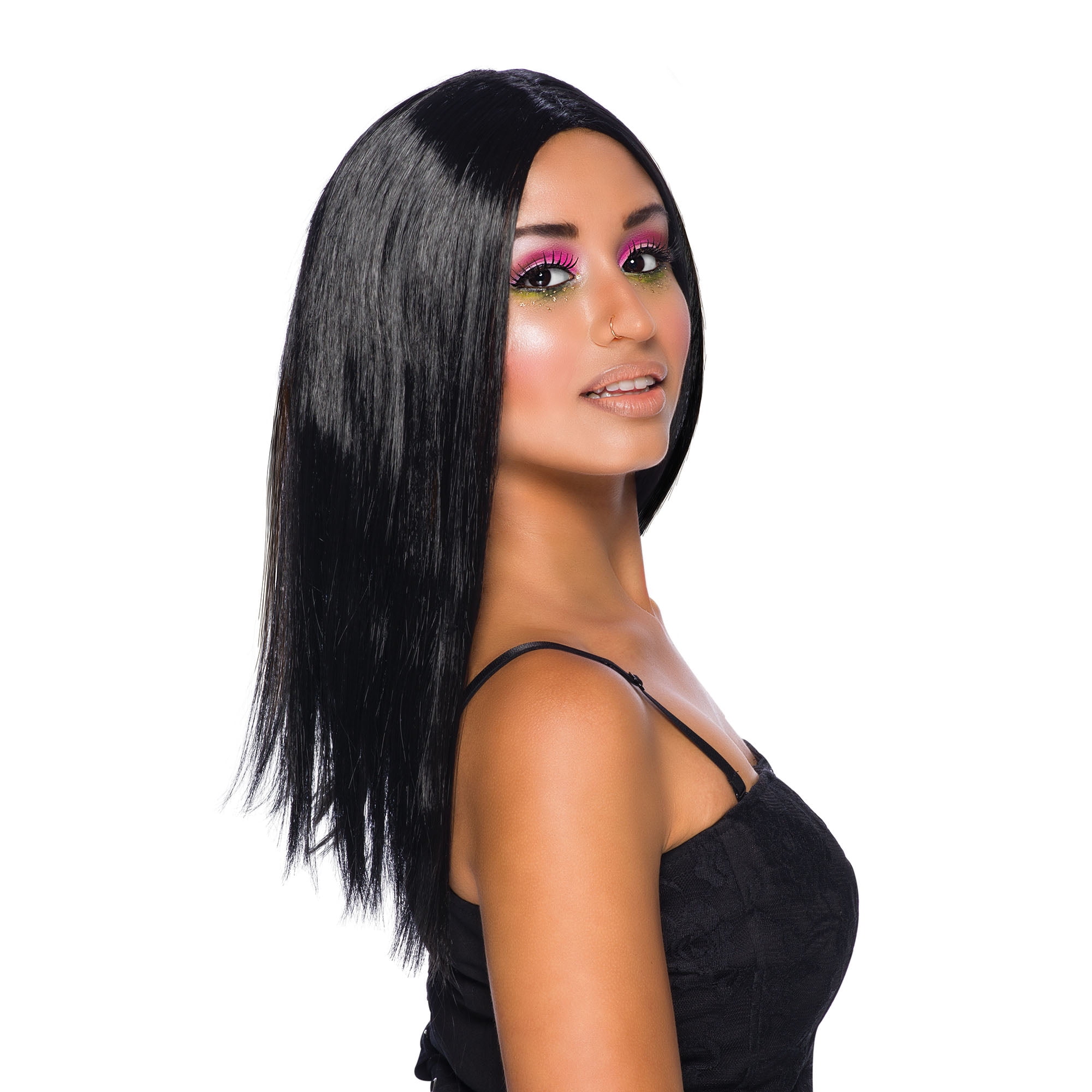 Adult Glamour Glamourama Long Chest Length Straight Hair Neon Pink Costume Wig