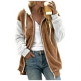 thumbnail image 1 of Gibobby Chamarra de invierno para mujer, Chamarra de forro polar mullida para mujer, con capucha, bloque de color, patchwork, abrigos, Sherpa con bolsillos(Caqui,CH), 1 of 5