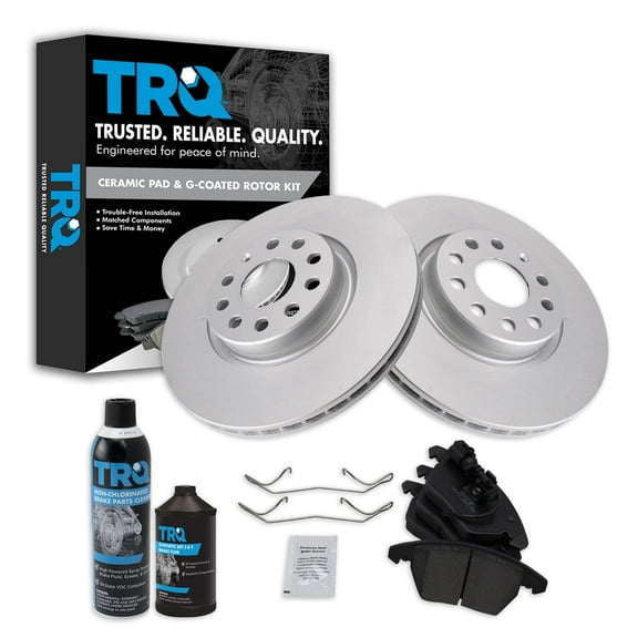 TRQ Front Ceramic Brake Pad & Coated Rotor Kit w/Fluids for A3 TT VW Jetta GTI BKA24239