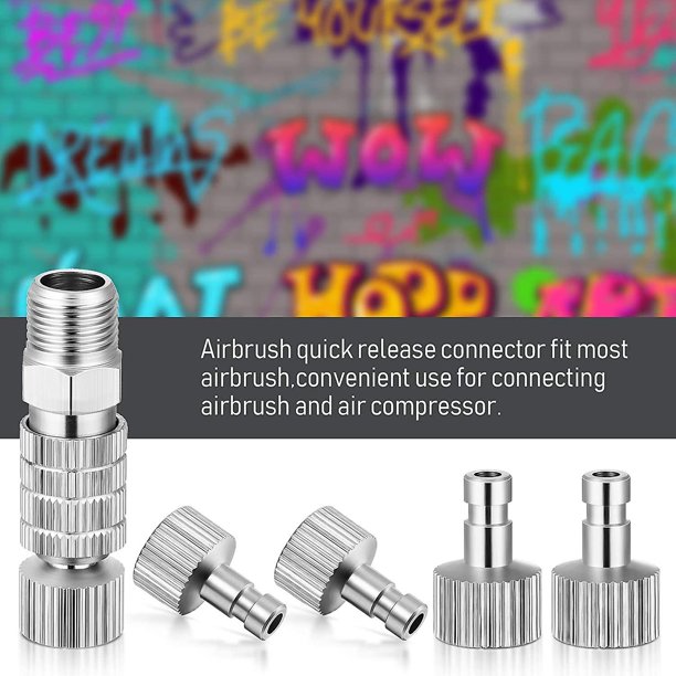 Kit de adaptador de desconexión de acoplamiento de liberación rápida de aerógrafo, conectores hembra y adaptadores macho Válvula de control de ajuste Accesorios de aerógrafo para LingWen 8390612352638