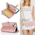 thumbnail image 3 of Crossbody for iPhone 14 Plus Case Wallet【RFID Blocking】with Card Slots Zipper Pocket, PU Leather Magnetic Flip Stand Wrist Strap Lanyard Wallet Case for iPhone 14 Plus, Rosegold, 3 of 11