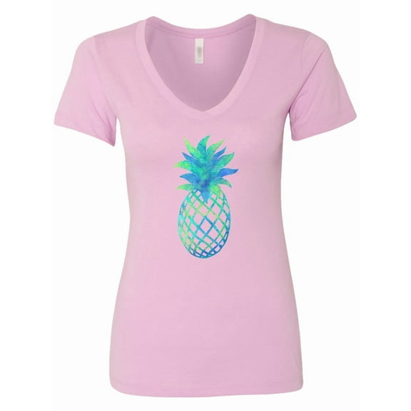 Inktastic Blue and Green Pineapple Women's V-Neck T-Shirt