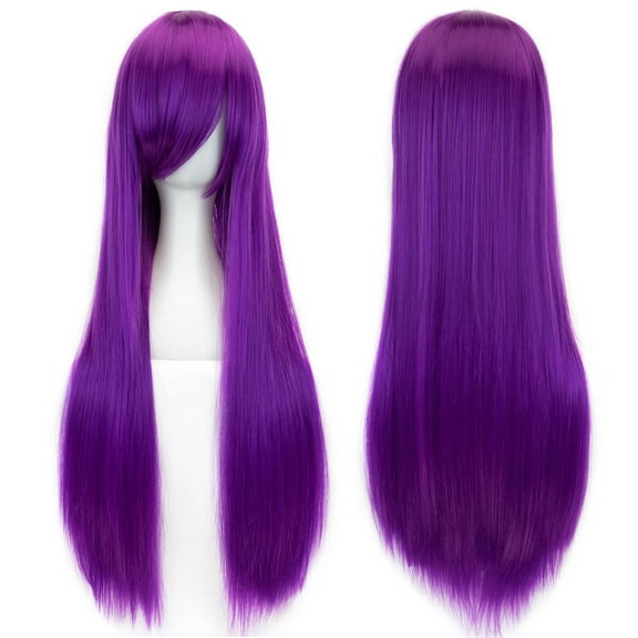Nvzi 80cm Long Straight Hair Synthetic Cosplay Wig with Bangs, Violet Colorful Costume Wig for Party