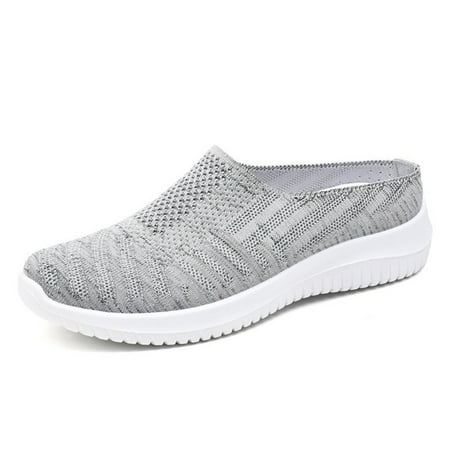 

Women s Knitted Slip On Lightweight Mule Sneakers Comfort Open Back Flats Fashion Mesh Breathe Loafer Closed Round Toe Low Top Walking Shoes