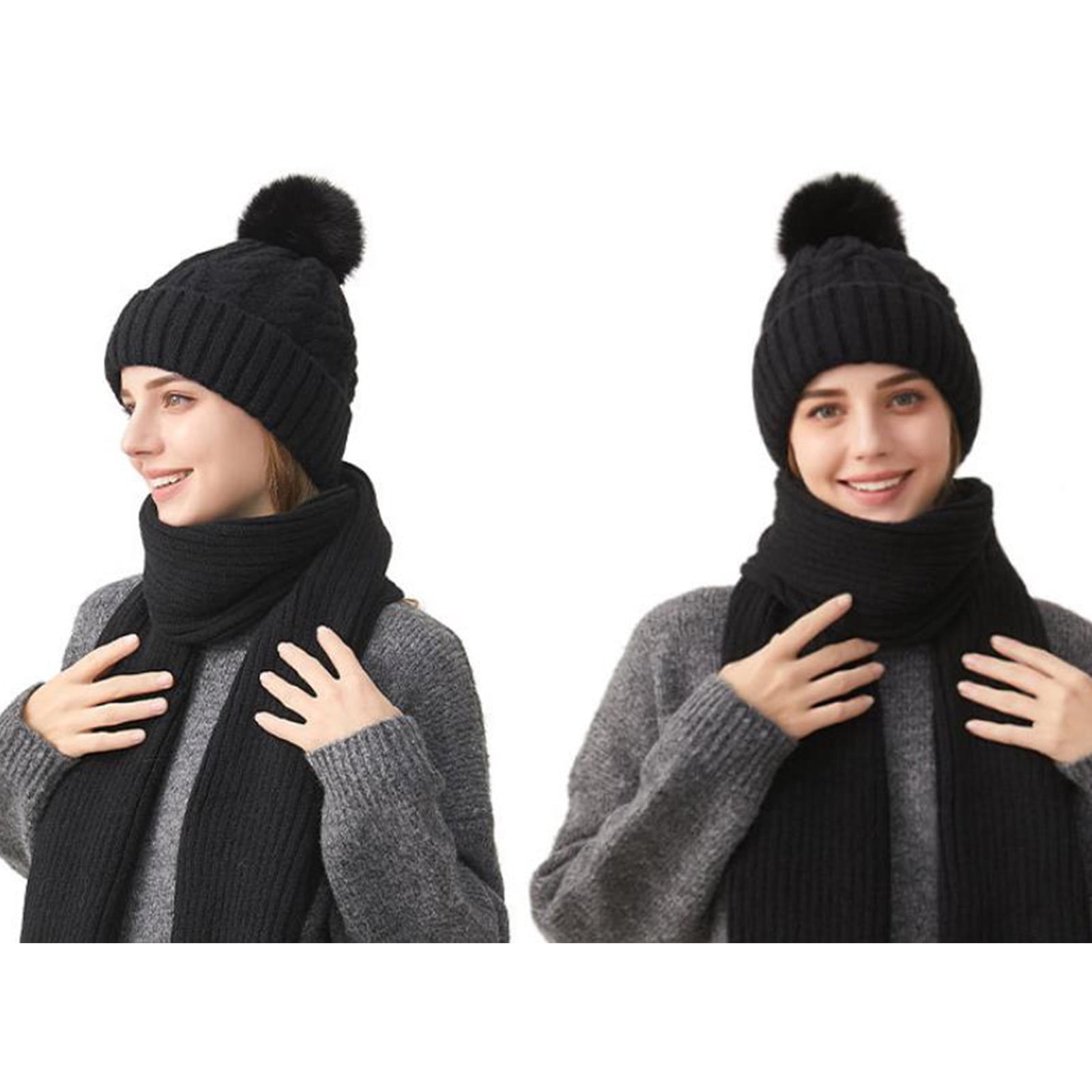Cadancy Knit Hats for Women with Scarf 2 Piece Set Winter Comfort Warm Pompom Baenies Hat Cute Trendy Outdoor Cold Weather Snow Caps