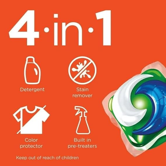 TIDE PODS Liquid Laundry Detergent Pacs, 4-in-1 Ultra Oxi, HE Compatible, Built-in Pre-Treater for Stains, 104 Count, 4 Bags