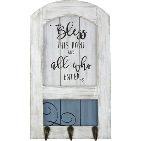 Perfect World Wall Plaque - Precious Moments Farmhouse Decor Bless This Home Wood/Metal Wall Plaque With Three Hooks 189915