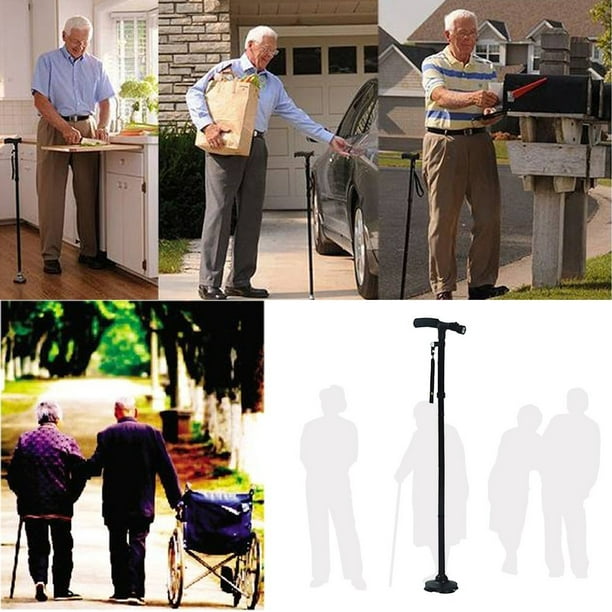 Outad Magic Cane Folding Led Light Safety Walking Stick For Old Man T Handlebar Cane Black
