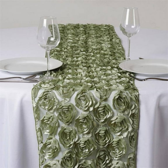 Efavormart COUTURE Rosettes on Lace Premium Table Runner For Weddings Birthday Decor Fit Rectangle and Round Table - Silver Sage