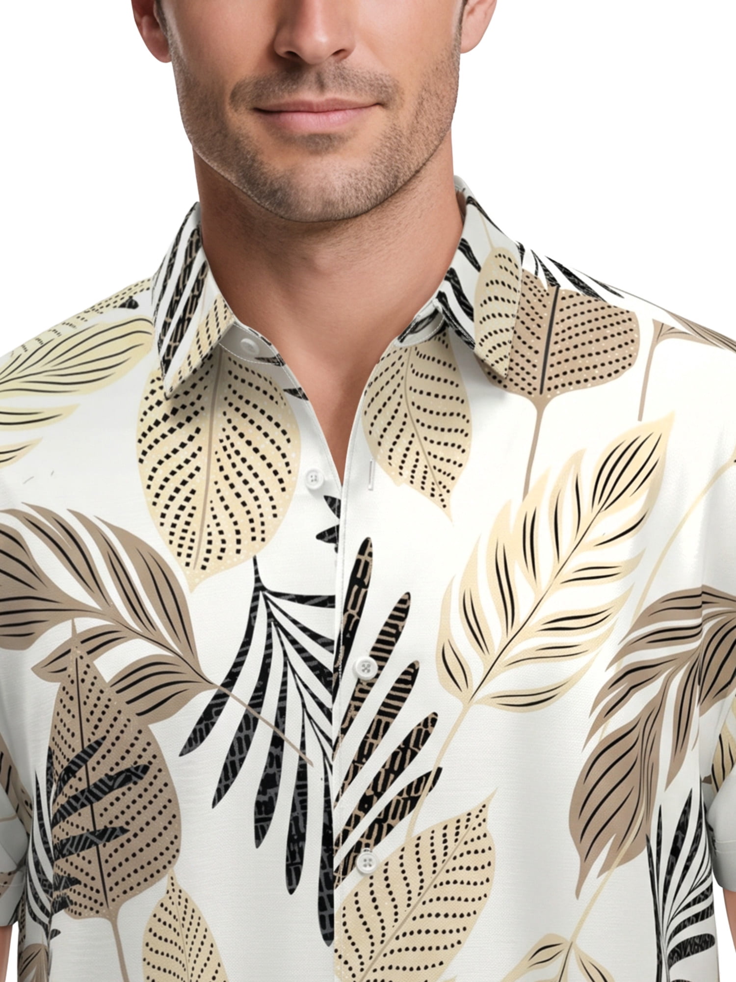 Havanera Men's and Big Men's Textured Leaf Print Linen-Cotton Short Sleeve Woven Shirt, Sizes S-5XL