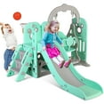 thumbnail image 2 of Pirecart 5 in 1 Toddler Swing and Slide Set, Indoor Outdoor Kids Playing Climber Sliding Playset with Extra Long Slide, Gift for Age 3+, Green, 2 of 9