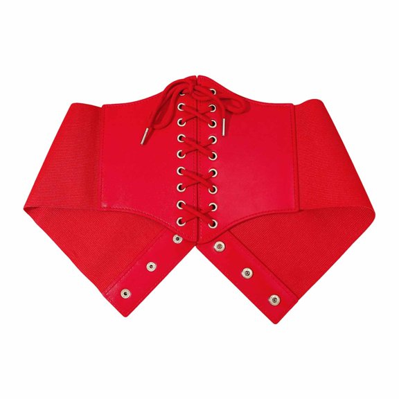 Women's Faux Leather Lace Up Waist Cincher Wide Waspie Belt Tummy Control Shaping Corset Belt for Dress Layering Daily Outfit