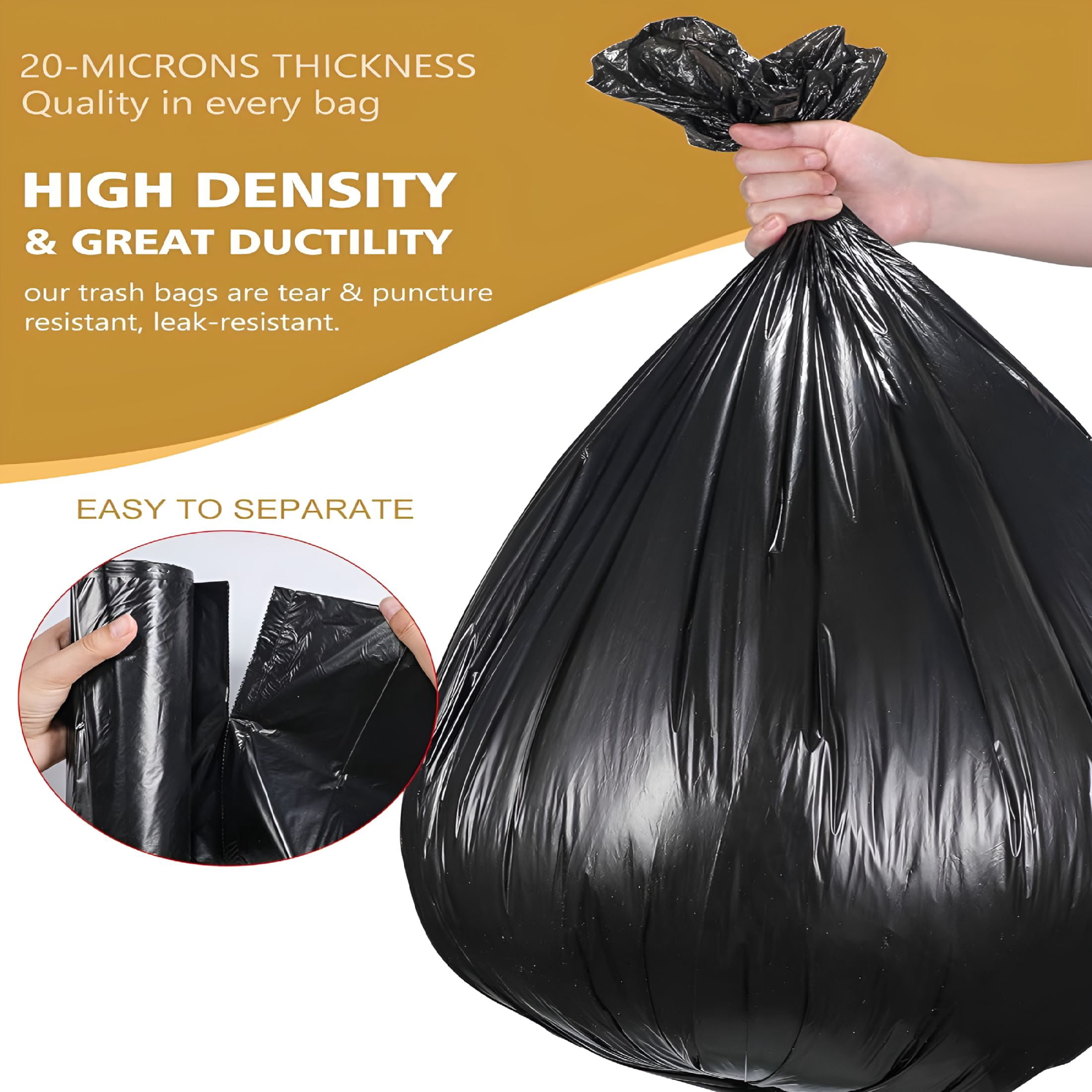CCOCC 23 Gallon Trash Bags with Zip Ties,20-25 Gallon Trash Bags (50 Count Bulk) Large Black Trash Bags 20 Gallon Trash Bags,Extra Large Garbage Bags for Commercial,Household,Lawn (30"x35") Black