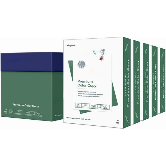 Printer Paper, Premium Color 28 lb Copy Paper, 8.5 x 11 - 5 Ream (2,500 Sheets) - 100 Bright, Made in the USA, 102450C, White
