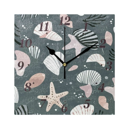 Shell Wall Clock Square Clock Decoration Creative Clock Dual Use Black Pointer 7.78in