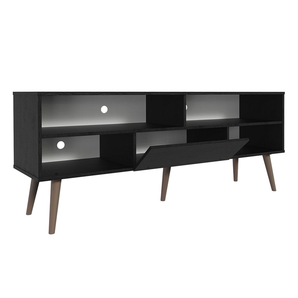 Madesa Modern TV Stand with 1 Door and 4 Shelves with Cable MANAGEMENT for 55, 65 Inch Media Storage Media Console Living Room and Bedroom Entertainment Center Wooden Television Cabinet - Black