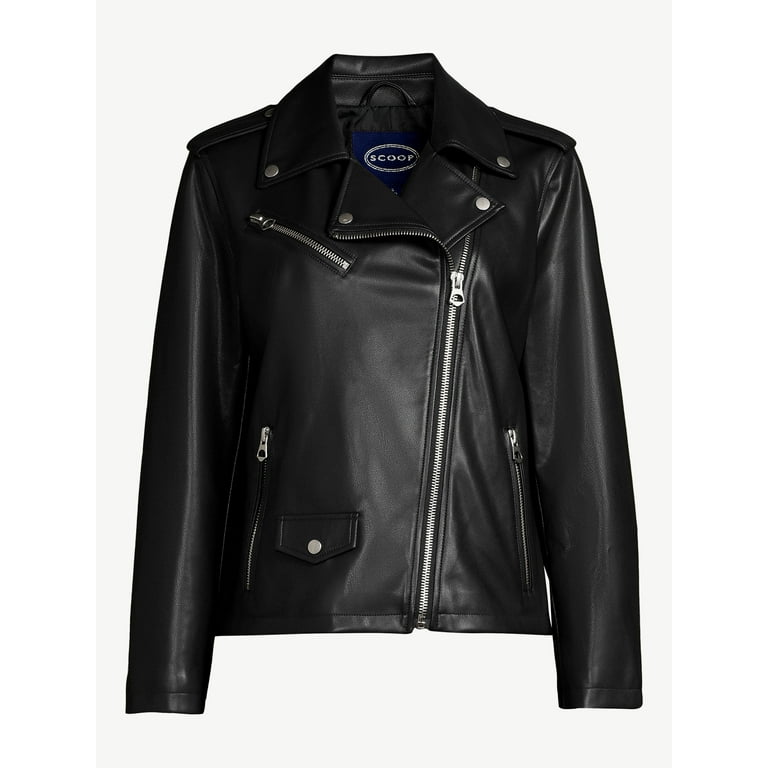 Scoop Women's Faux Leather Moto Jacket, Size: Large, Black