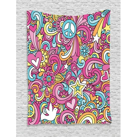 Groovy Decorations Wall Hanging Tapestry, Psychedelic Complex Funky Decorative Patterns Stars Back To 60S Fun Retro Artsy Print, Bedroom Living Room Dorm Accessories, By Ambesonne