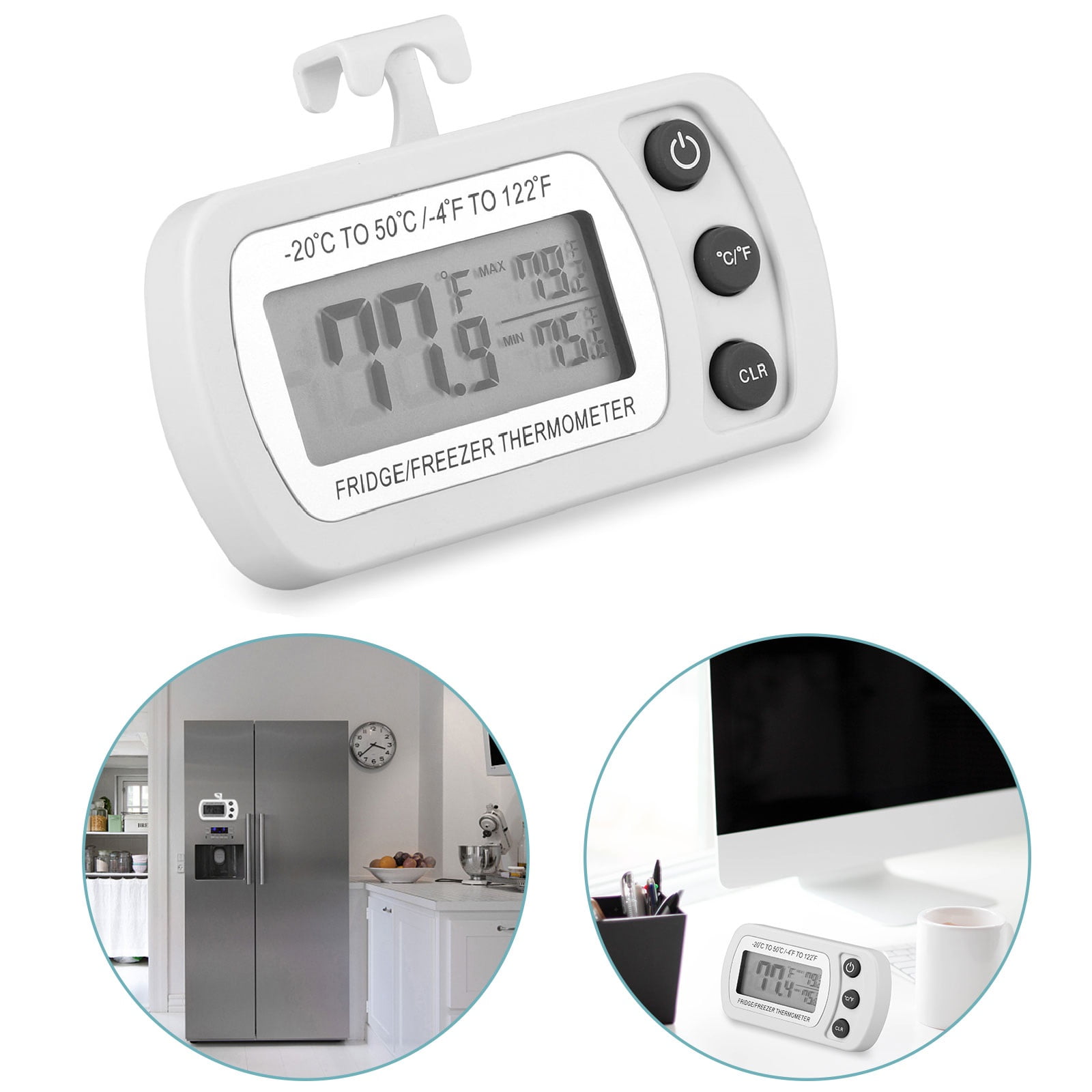 Easy to Read Refrigerator Freezer Thermometer Alarm Max& Min Temp Settings 