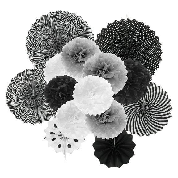 Uxcell Hanging Paper Fans Set Paper Flower Decorations for Party Birthday, Black(14pcs)