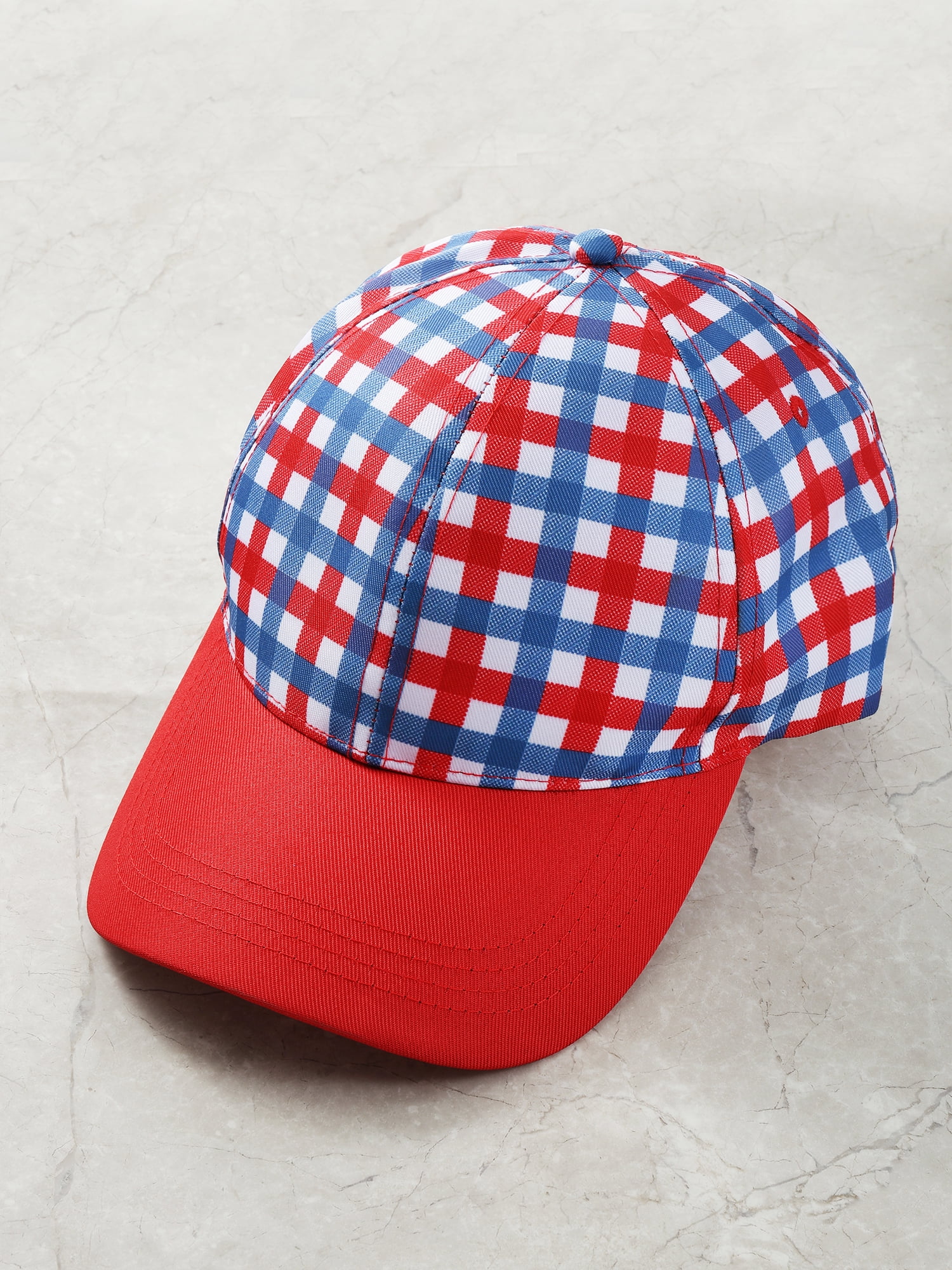 Way to Celebrate Americana Gingham Baseball Cap, Red, White and Blue, Adult Size, 1 Piece
