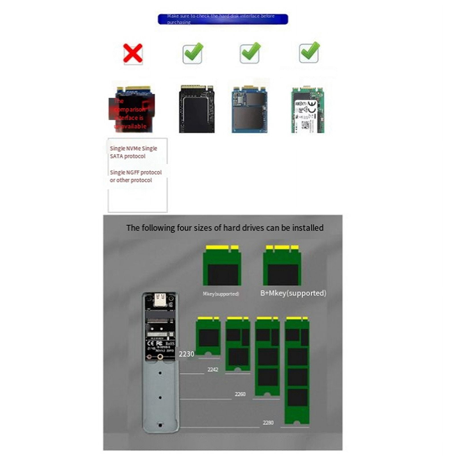 M.2 Aluminium SSD Box , Support NVMe/NGFF TYPE-C USB3.2 GEN2 Aluminum 10G Dual Agreement Black