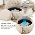 thumbnail image 5 of Swivel Cuddle Barrel Chair with Tufted Backrest and Storage Space, Velvet Accent Storage Chair with Metal Base, Fluffy Upholstered Round Armchairs for Living Room, Bedroom, Office, Beige, 5 of 9