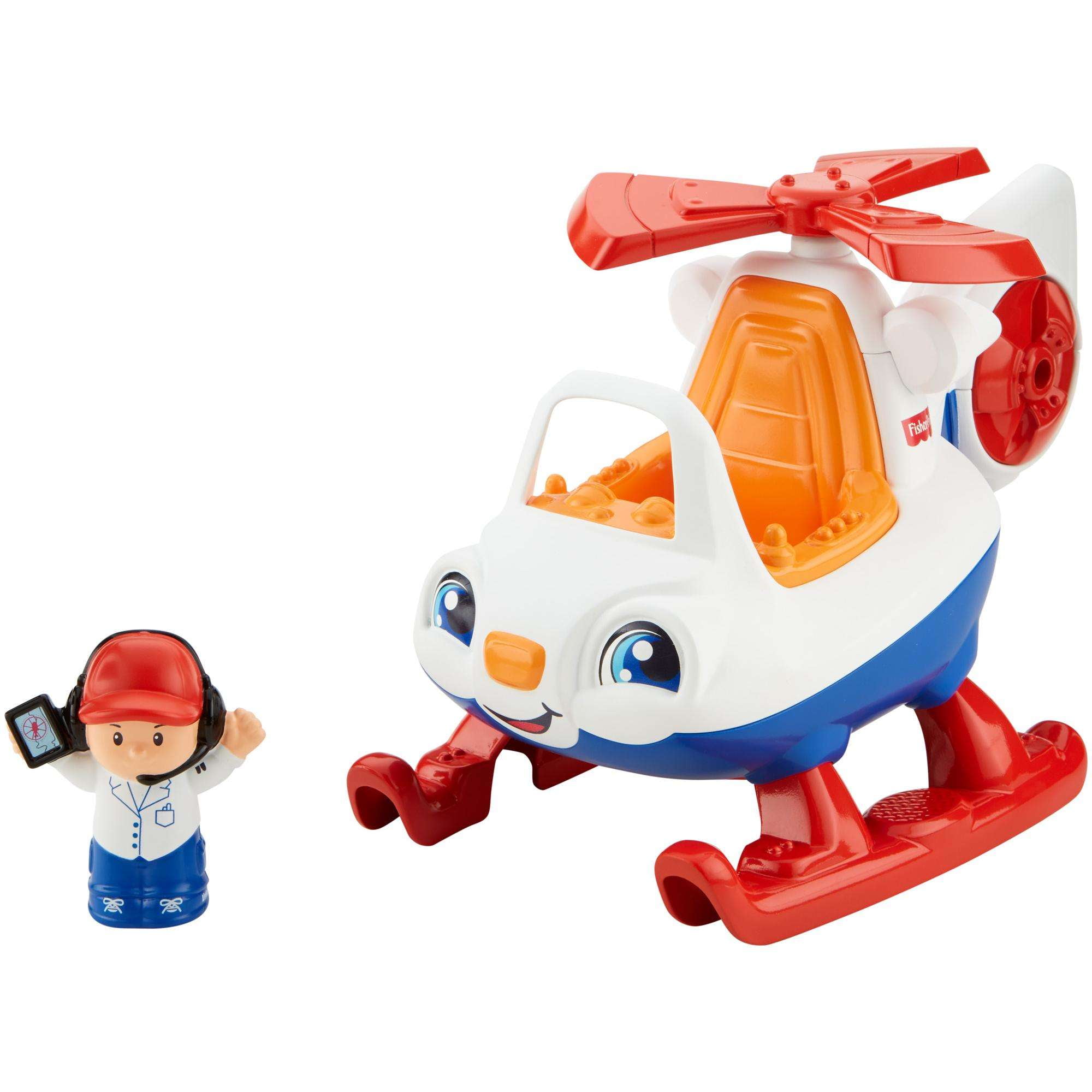 Fisher Price Little People PILOT GIRL PLANE HELICOPTER Airport Airplane red hair 