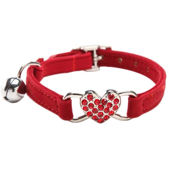 Colliers De Chat avec Breloque Coeur Et Cristal en Cristal Bling Fournitures pour Animaux De Compagnie Rouge