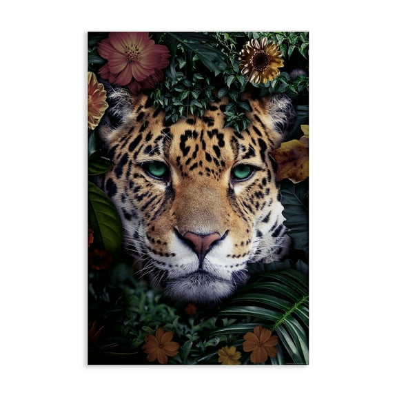 Stupell Industries Cheetah with Tropical Florals Animals Painting Wrapped Canvas Art Print Wall Art, 16 x 24