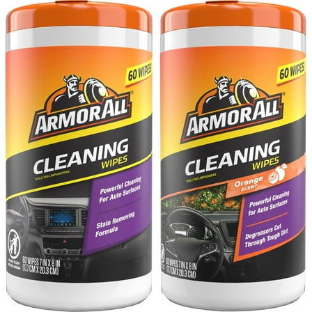 Armor All Interior Car Cleaning Original and Orange Scent Wipes, 60 Count 2-Piece Bundle