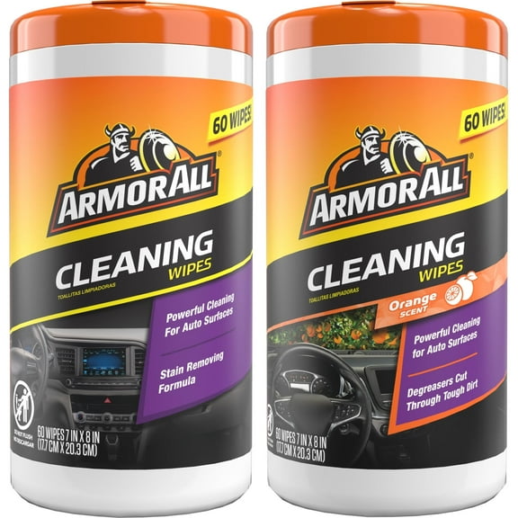 Armor All Interior Car Cleaning Original and Orange Scent Wipes, 60 Count 2-Piece Bundle