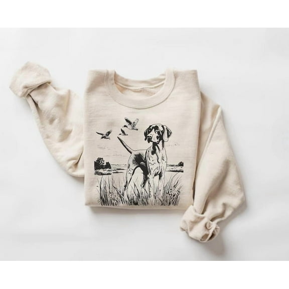 German Shorthaired Pointer Crewneck Sweatshirt, Retro GSP Duck Hunting Sweater, Dog Nature Scene Pullover506 Tshirt All Size S-5XL