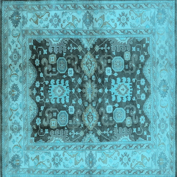 Ahgly Company Indoor Square Oriental Light Blue Traditional Area Rugs, 7' Square