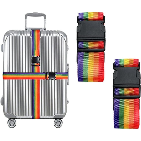 2 Pack Luggage Straps, Adjustable Suitcase Belts for Travel Accessories (Rainbow)