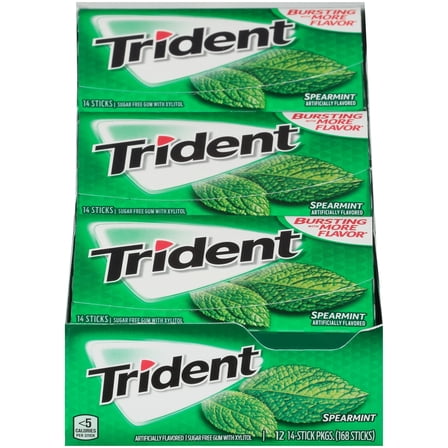 Trident VP Spearmint Gum 12 Count Pack — 14 Sticks Each — Sugar-Free Long-Lasting Chewing Gum