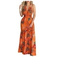thumbnail image 1 of Robe Femme en Chiffon Robe d'Été Robe Dos Nu Sexy Imprimé Sans Manches Tropicale Maxi Plage Robe Femme Adulte Vêtements Femme Orange Taille TTG, 1 of 5
