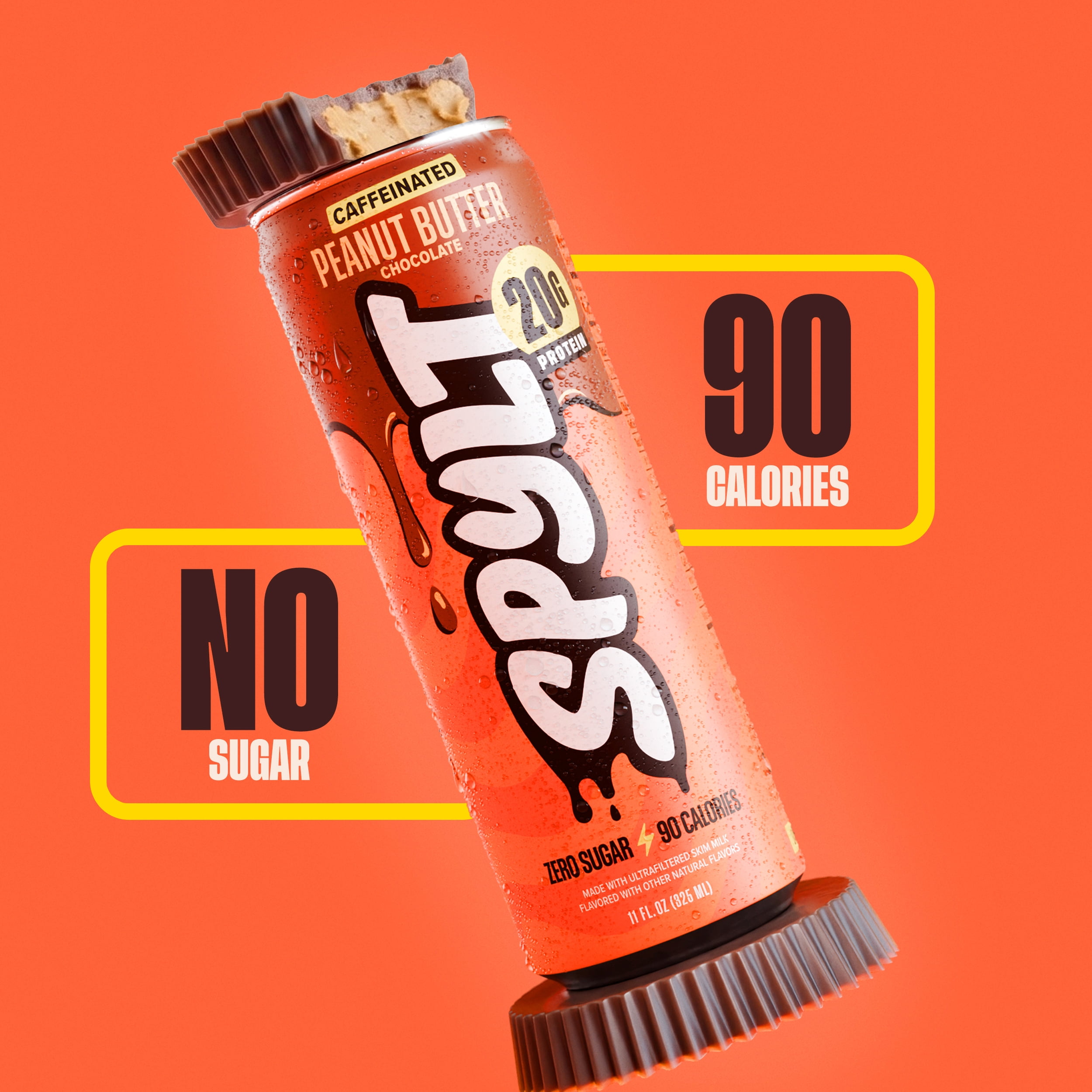 SPYLT High Protein Milk, Peanut Butter Chocolate, 20g Protein, 60mg Caffeine, Sugar Free, 11 fl oz, 12 Cans - Packaging May Vary