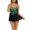 thumbnail image 2 of Oalirro Gift for Her Tankini Swimsuits for Women Women High Waisted Swimsuit Two Piece Ruffled Flounce Top with Ruched Bottom Swimwear Green, 2 of 7